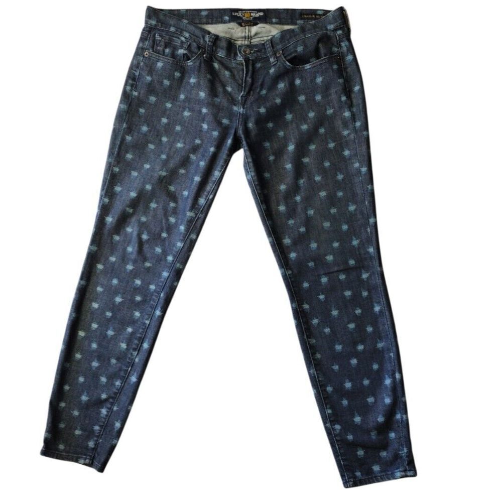 Lucky Brand Jeans Woman 8/29 Blue Charlie Skinny All Over Print Low Rise Stretch